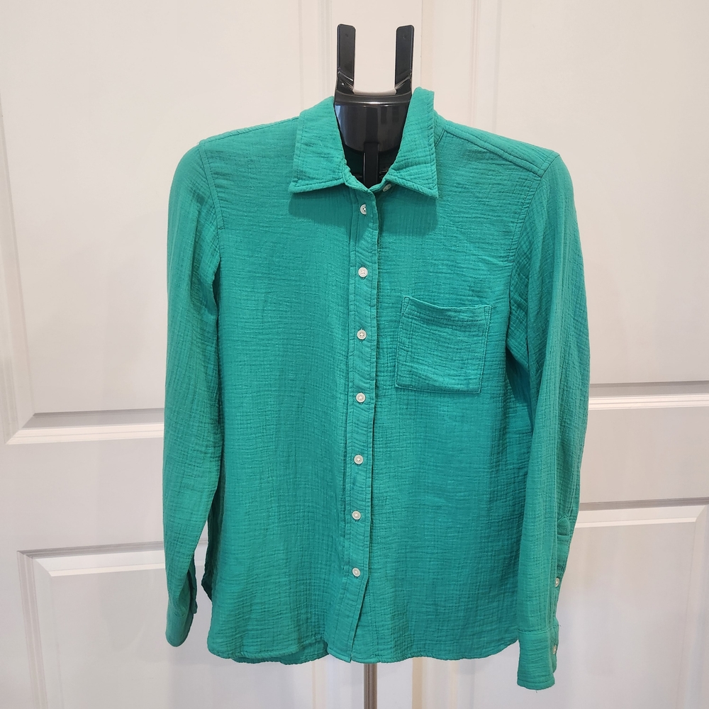 J.Crew Teal Green Textured Button Front Long Sleeve Shirt